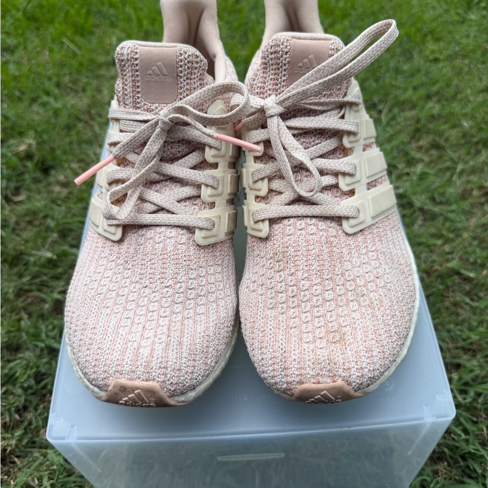 adidas Blush Pink Knit Lace-Up Running Shoes